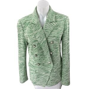 NEW Modern Works Women's Green Metallic Tweed Double Breasted Blazer Jacket M